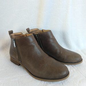 Franco Sarto Taupe Keegan Leather Ankle Booties with Side Zippers